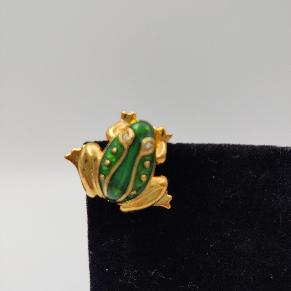 Vintage Green Enameled Frog Gold Tone Stick Pin